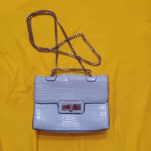 Steve Madden Croc-Embossed Chainlink Belt Bag Light Blue